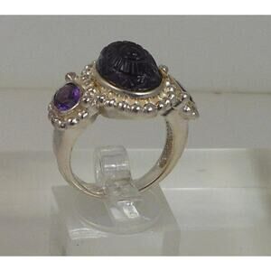 Handcrafted Sterling Silver Ring Vintage Purple Amethyst Chalcedony Size 8  OOAK